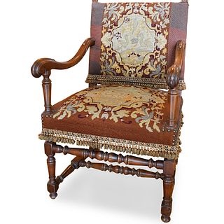 19th Cent. Walnut Wood and Needle Point Chair