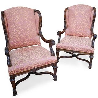 Pair Of Baroque Colonial Wingback Chairs