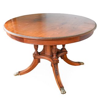 Antique Walnut Wood and Bronze Extendable Round Table