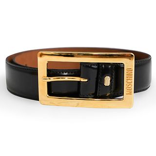 Moschino Gold Buckle Leather Belt
