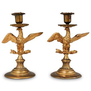 (2 Pc) Pair of Bronze Eagle Candlesticks