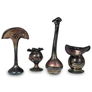 (4 Pc) Set of Iridescent Art Glass Vases
