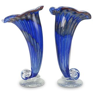 Pair Of Barovier & Toso Style Murano Vases