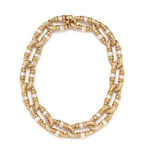An 18 Karat Yellow Gold, Cultured Pearl and Diamond Necklace, 128.90 dwts.
