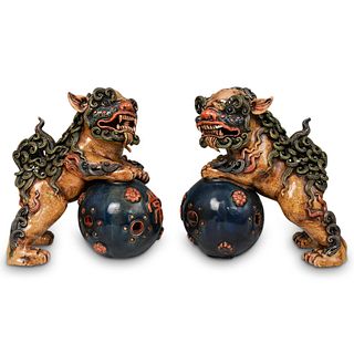 Pair of Chinese Sancai Ceramic Foo Dogs