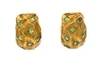 A Pair of 18 Karat Yellow Gold and Peridot Earclips, Tony Duquette, 21.10 dwts.
