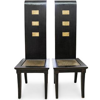 (2 Pc) Pair of Chinese Black Lacquer Tall Chairs