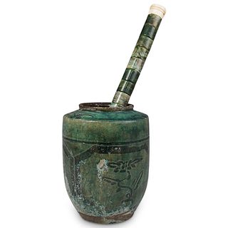 Antique Chinese Calligraphy Brush & Pot