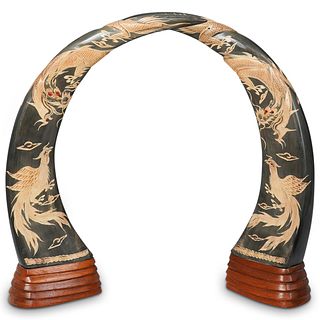 A Pair Of Carved Ox Horns