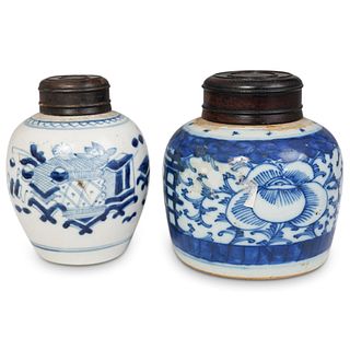 (2 Pc) Chinese Blue & White Ceramic Jars