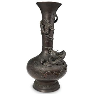 Japanese Bronze Meiji Dragon Vase