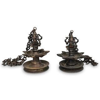 Pair Of Bronze Hanging Ganesha Incense Burners