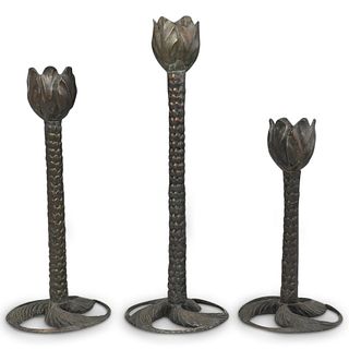 (3 Pc) Set of Brass Candle Holders