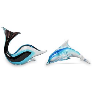 (2 Pc) Murano Glass Dolphins