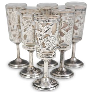 (6 Pc) Set of Mexican Sterling Silver Overlay Shot Glasses