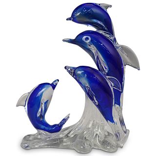 Blue Murano Glass Dolphin Statue