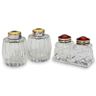 (4 Pc) Set of Small Crystal Salt and Pepper Shakers
