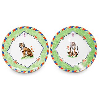 (2 Pc) Set of Lynn Chase Tiger Raj Porcelain Platters