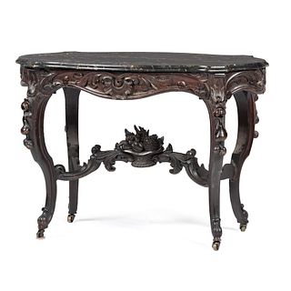 A Carved Mahogany Marble Top Parlor Table