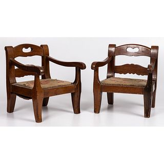A Pair of Child's Chairs with Needlework Seats