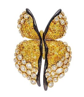 An 18 Karat Yellow Gold, Colored Diamond and Diamond Butterfly Brooch, 55.60 dwts.