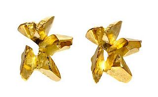 A Pair of 18 Karat Yellow Gold Earclips, 34.50 dwts.