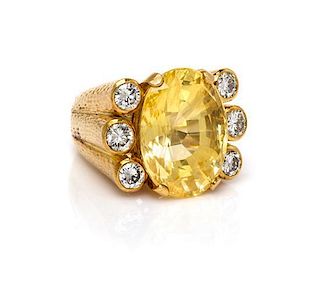 An 18 Karat Yellow Gold, Yellow Sapphire and Diamond Ring, David Webb, 21.10 dwts.