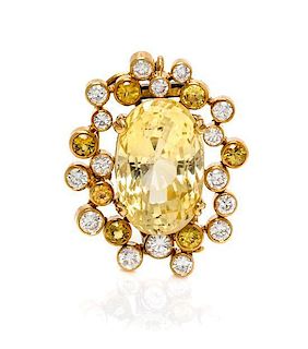 An 18 Karat Yellow Gold, Yellow Sapphire and Diamond Pendant/Brooch, David Webb, 15.70 dwts.