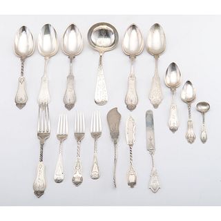 A Group of Twist-Handle and Engraved Coin Silver Flatware