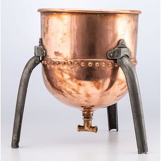 A Rare Riveted Double Bottom Copper Kettle