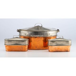 A Copper & Tin Brazier with Two Servers