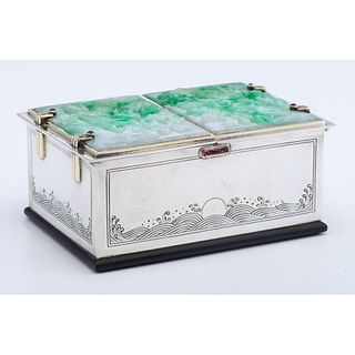 A Gorham Inc. Sterling and Chinese Jade Jewelry Box