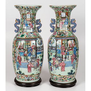 A Pair of Famille Rose Porcelain Floor Vases