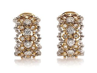 A Pair of 18 Karat Two Tone Gold and Diamond Earclips, 6.90 dwts.
