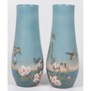A Pair of Rookwood Pottery Porcelain Scenic Vases, Decorated by Arthur Conant