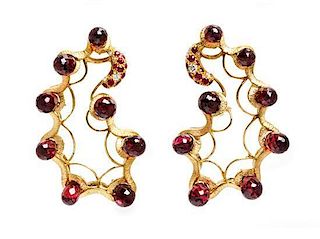 A Pair of 18 Karat Yellow Gold, Sapphire, Ruby and Diamond Earclips, N. Varney, 22.80 dwts.