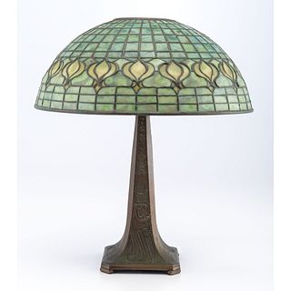 An American Bronze & Leaded Glass Table Lamp