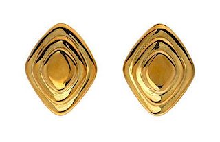 A Pair of 18 Karat Yellow Gold Stepped Earclips, 9.50 dwts.