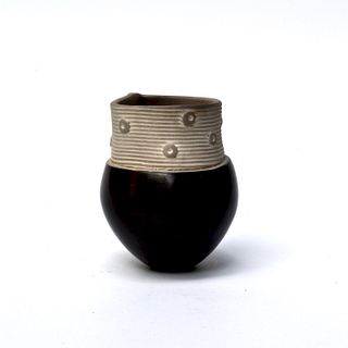 Tiny Pinch Pot with Textured Slab with Stripes and Dots