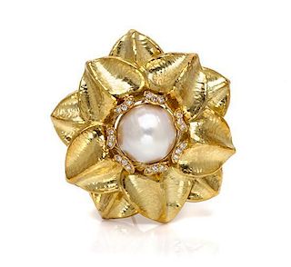 An 18 Karat Yellow Gold, Mabe Pearl and Diamond Brooch, 31.60 dwts.