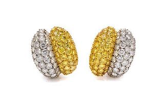 A Pair of 18 Karat Yellow Gold, Platinum, Colored Diamond and Diamond Earclips, Van Cleef & Arpels, 20.30 dwts.
