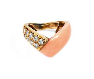 An 18 Karat Yellow Gold, Coral and Diamond Ring, Van Cleef & Arpels, 4.10 dwts.