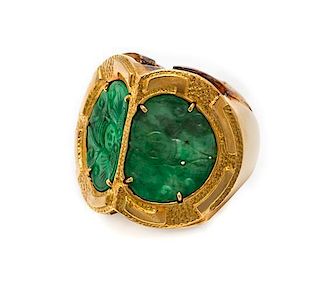 An 18 Karat Yellow Gold and Carved Jade Ring, David Webb, 16.20 dwts.