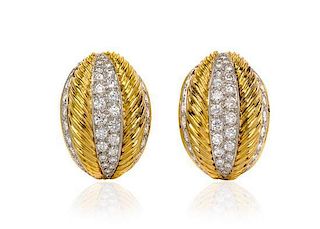 A Pair of 18 Karat Yellow Gold and Diamond Earclips, Van Cleef & Arpels, 19.80 dwts.