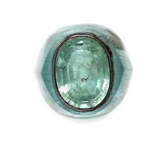 * A Silver, Carved Aquamarine and Green Beryl Ring, Suzanne Belperron, 10.70 dwts.