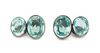 * A Pair of Silver, Aquamarine and Green Beryl Earclips, Suzanne Belperron, 13.80 dwts.