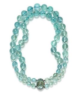 * A Silver, Aquamarine and Green Beryl Double Strand Necklace, Suzanne Belperron,