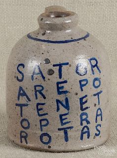 Stoneware jug, 19th/20th c., with cobalt decoration