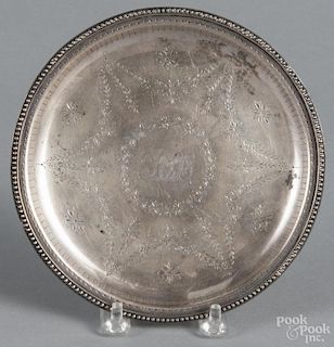 Philadelphia engraved silver dish, mid 19th c., bearing the touch of Bailey & Co., 6 3/8'' dia.