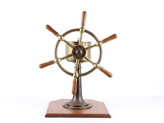 John Hastie Brass & Oak 6 Spoke Yacht Wheel